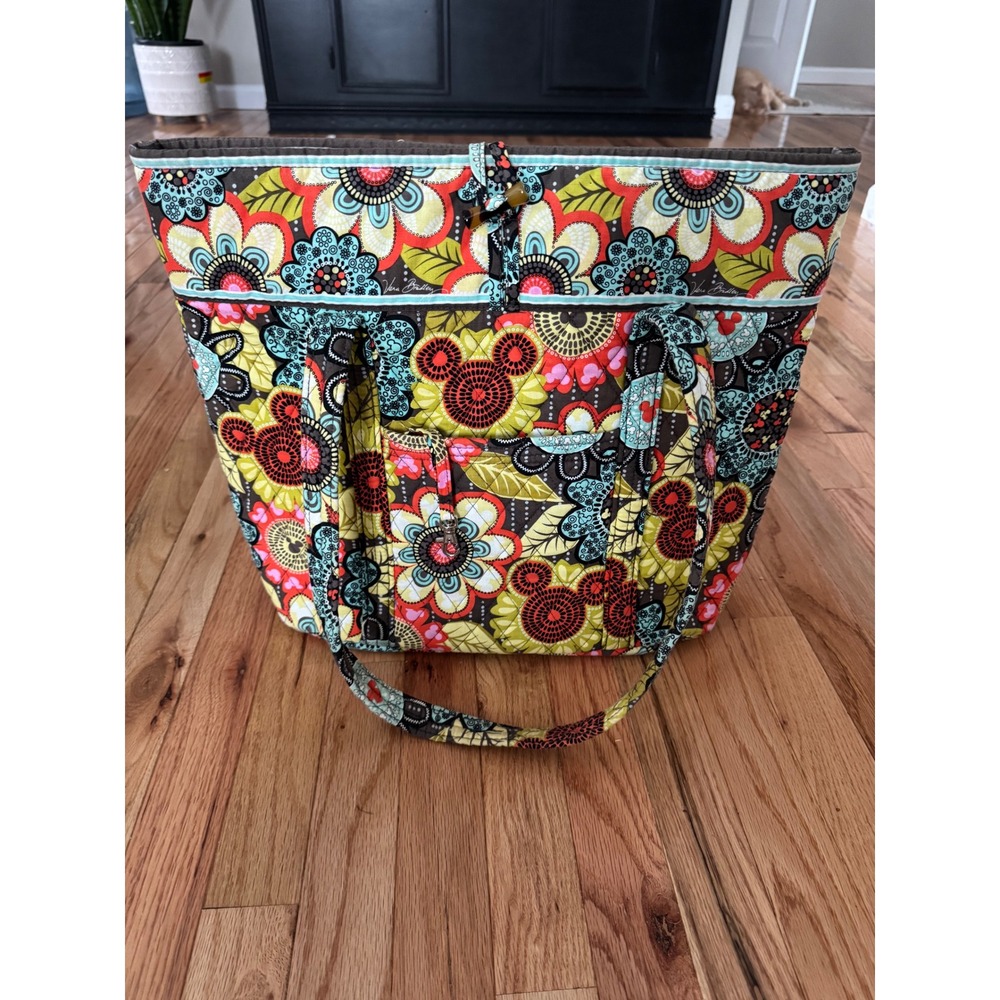 Vera Bradley Disney Parks Mickey's Midnight Blooms Quilted Cotton Tote Bag